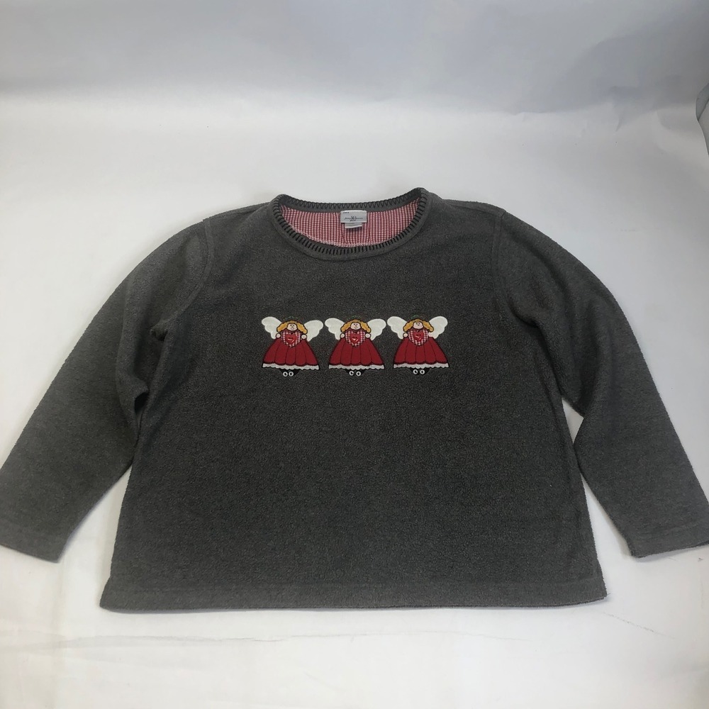 Jenny Buchanan Petite L Gray Angel Embroidered Crewneck Pullover‎ Sweater